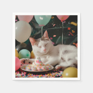 Serviette En Papier Conception de célébration d'anniversaire de chat a