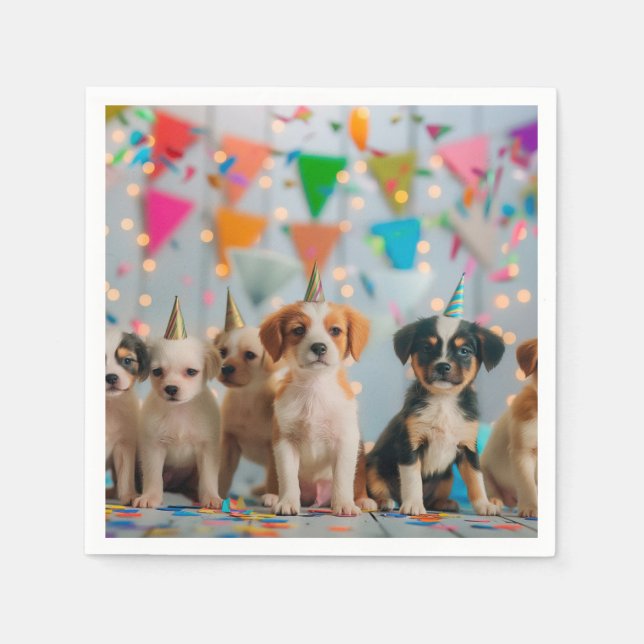 Serviette En Papier Conception de célébration d'anniversaire de chiots (Devant)