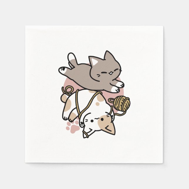 Serviette En Papier Conception de chats mignons et joueurs – Art de pa (Devant)