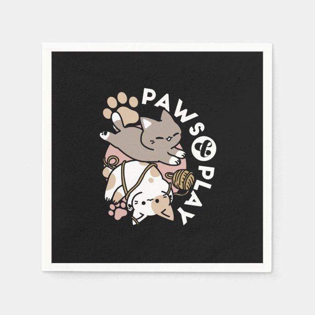 Serviette En Papier Conception de chats mignons et joueurs – Art de pa (Devant)