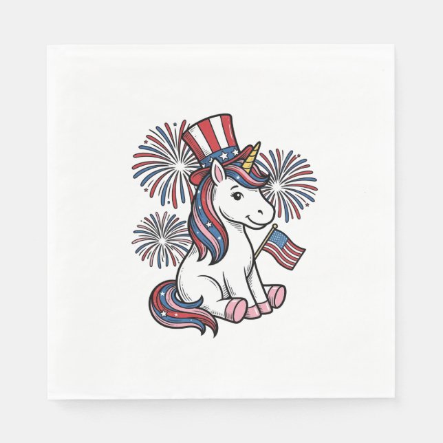 Serviette En Papier Conception de chemise de feux d'artifice de licorn (Devant)