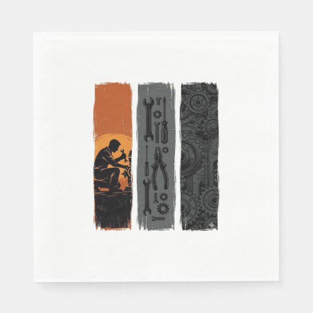 Serviette En Papier Conception de chemise triptyque d'outils de mécani (Devant)