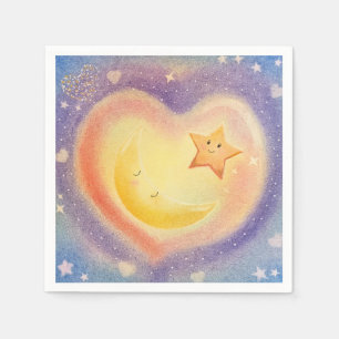 Serviette En Papier Conception de ciel rêveur avec lune étoilée en pas