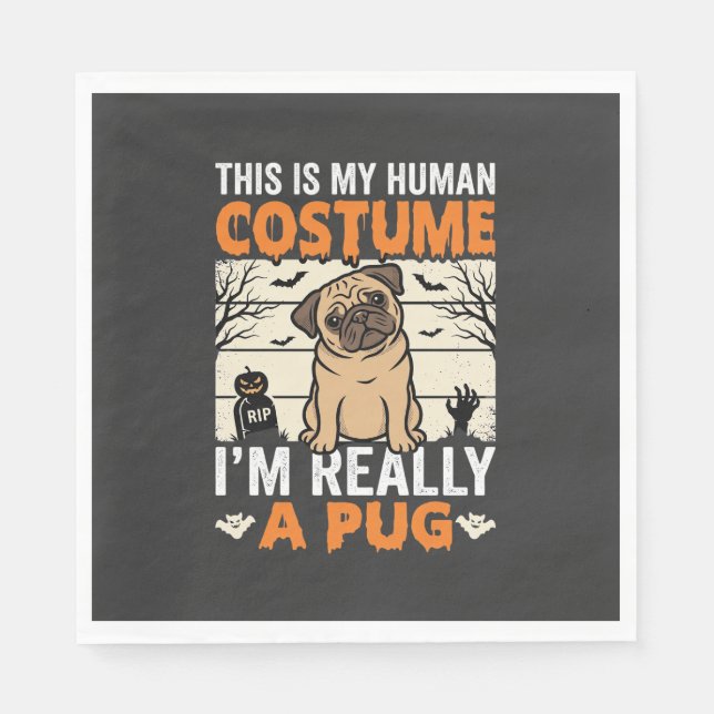 Serviette En Papier Conception de costume humain drôle de pug Hallowee (Devant)