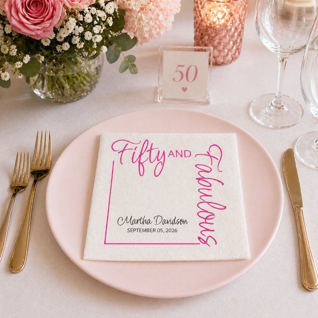 Serviette En Papier Conception de fête d'anniversaire cinquante et fab (Fifty and Fabulous Photo 50th Birthday Party Poste Napkins)