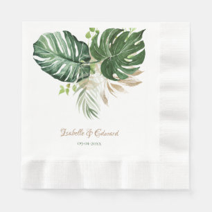 Serviette En Papier Conception de feuilles tropicales vertes aquarelle