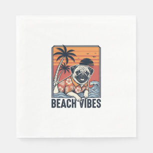 Serviette En Papier Conception de gravure vintage Pug Vibes de plage_1