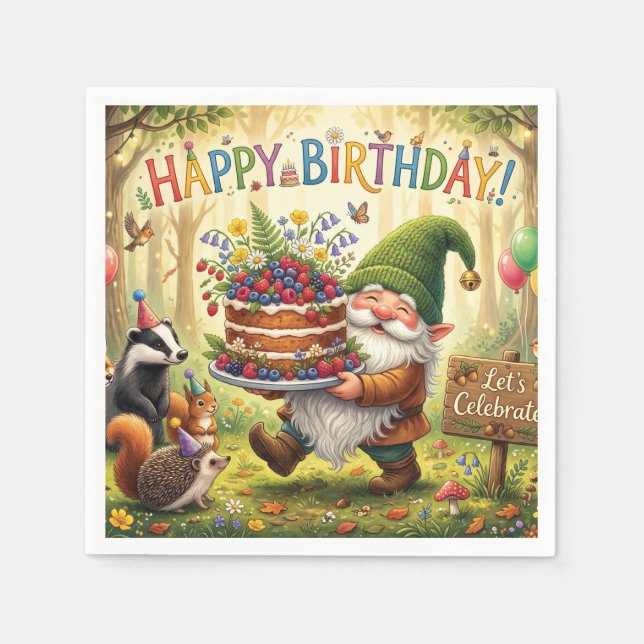 Serviette En Papier Conception de jardin de gnome de forêt fantaisiste (Devant)