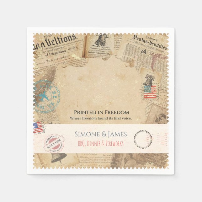 Serviette En Papier Conception de journal de style Colonial Americana  (Devant)
