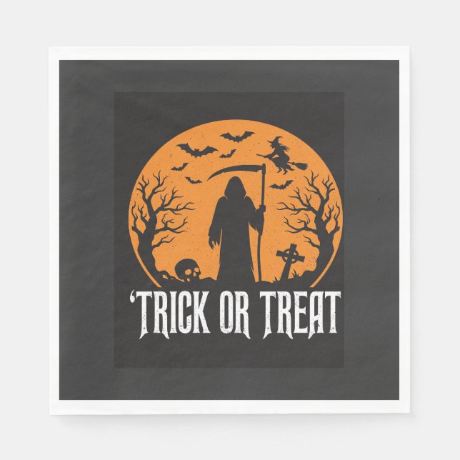 Serviette En Papier Conception de la Faucheuse pour Halloween Trick or (Devant)