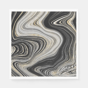Serviette En Papier Conception de l'Agate Noir et Or