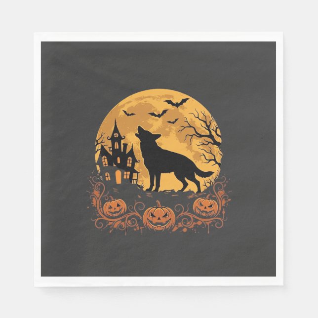 Serviette En Papier Conception de lune de Halloween de berger allemand (Devant)