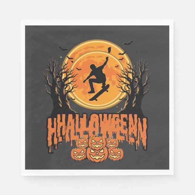 Serviette En Papier Conception de Lune de Skateboard d'Halloween Hallo (Devant)