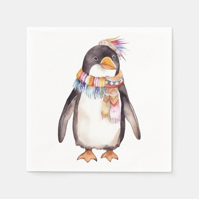 Serviette En Papier Conception de manchot hippie aquarelle boho mignon (Devant)
