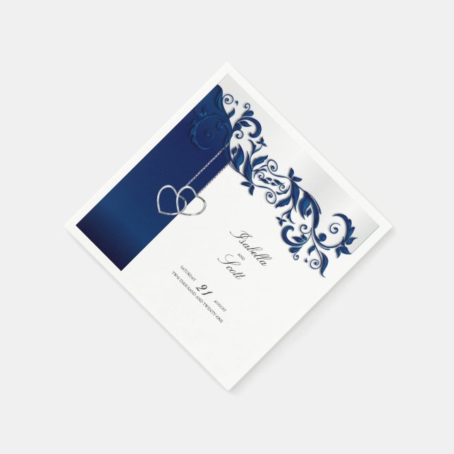 Serviette En Papier Conception de Mariage bleu marine (Coin)