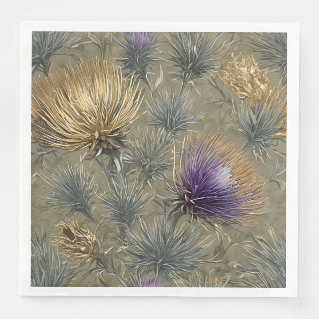 Serviette En Papier Conception de motif de chardon floral élégant (Devant)