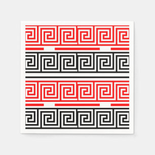 Serviette En Papier Conception de motif de frise à clé grecque rouge b