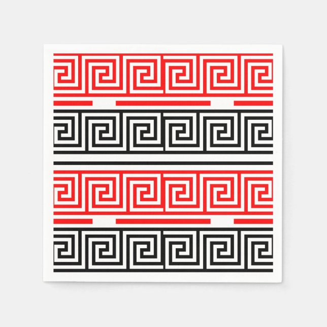 Serviette En Papier Conception de motif de frise à clé grecque rouge b (Devant)