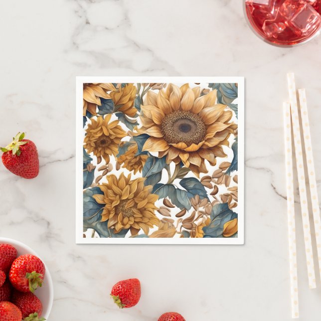 Serviette En Papier Conception de motif de tournesols dansants (En situation)