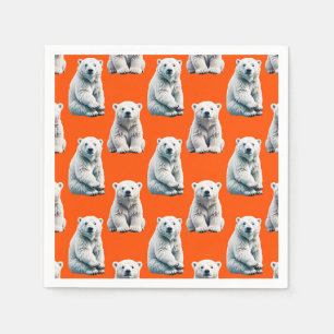 Serviette En Papier Conception de motif d'ours polaire sur orange 