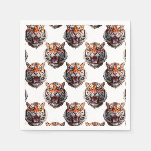 Serviette En Papier Conception de motif tête de tigre - Blanc