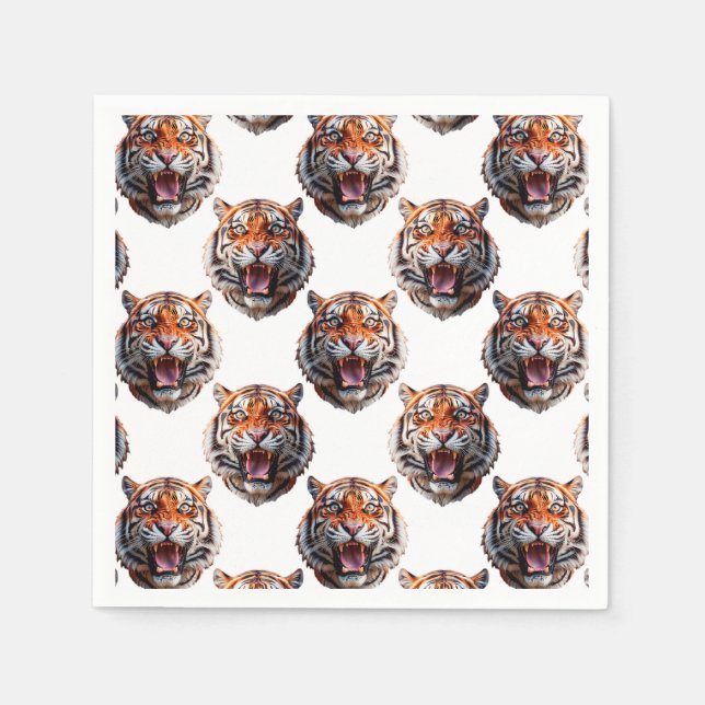 Serviette En Papier Conception de motif tête de tigre - Blanc   (Devant)