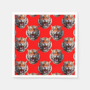 Serviette En Papier Conception de motif tête de tigre rouge