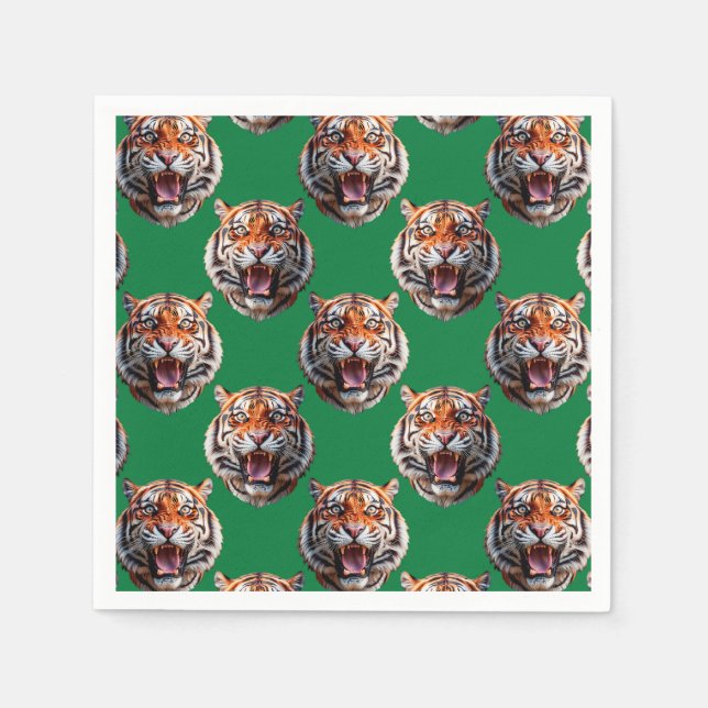 Serviette En Papier Conception de motif tête de tigre vert  (Devant)