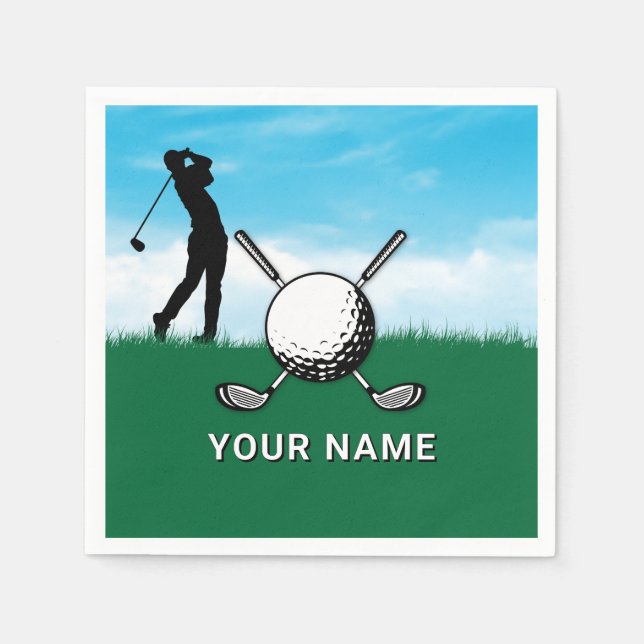Serviette En Papier Conception de nom personnalisé de golf élégant (Devant)
