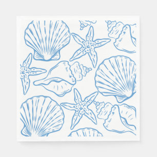 Serviette En Papier Conception de plage Coquilles bleues et blanches