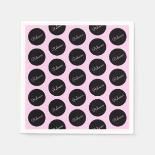 Serviette En Papier Conception de points noirs et roses rétro-modernes