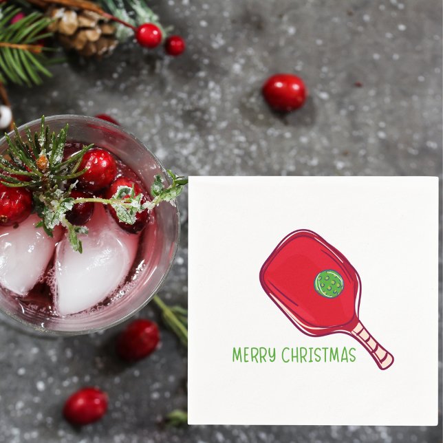 Serviette En Papier Conception de raquette de pickleball rouge de Noël (Créateur téléchargé)
