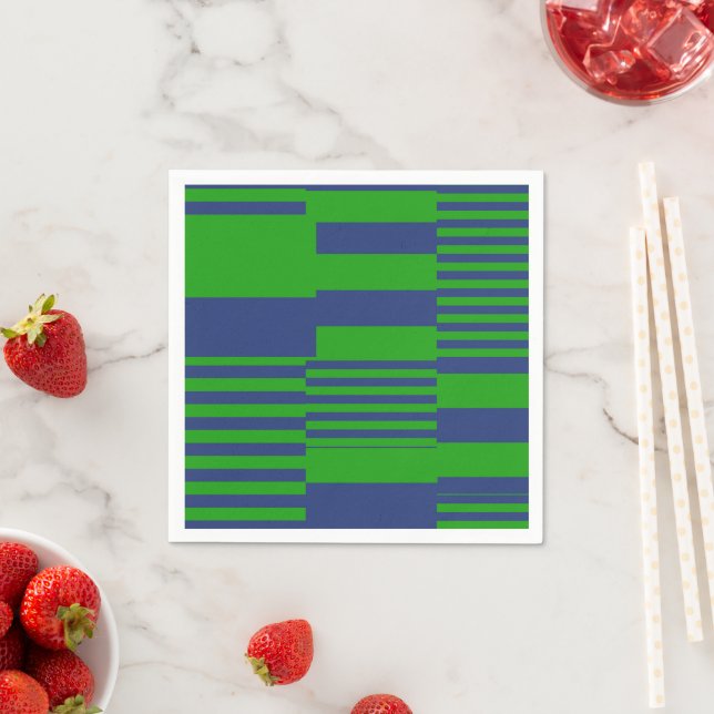 Serviette En Papier Conception de rayures patchwork bleu vert  (En situation)