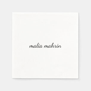Serviette En Papier Conception de script de monogramme blanc moderne