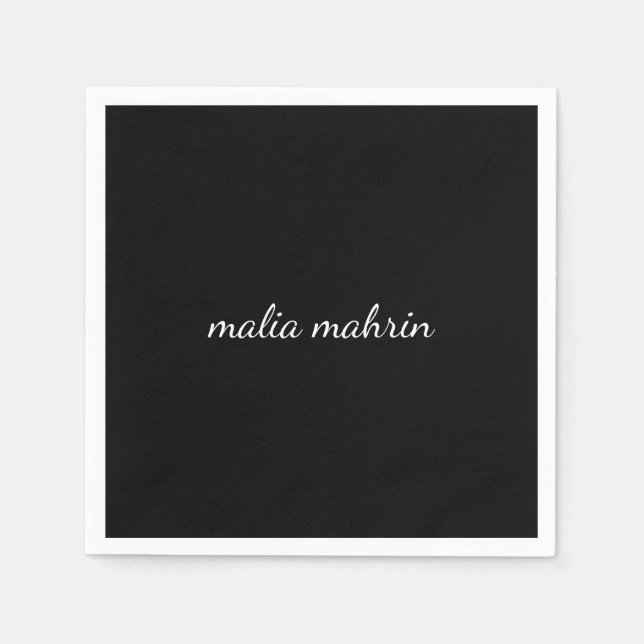 Serviette En Papier Conception de script monogramme noir moderne (Devant)