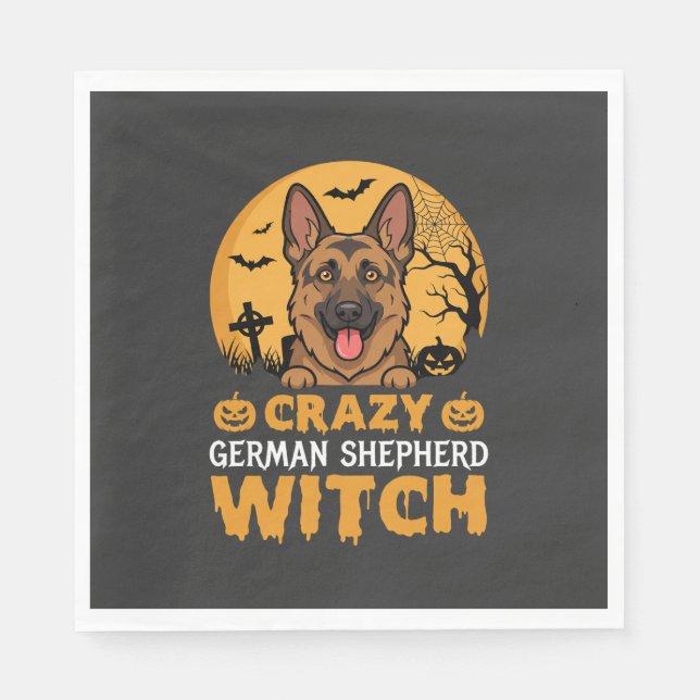 Serviette En Papier Conception de sorcière berger allemand fou Hallowe (Devant)