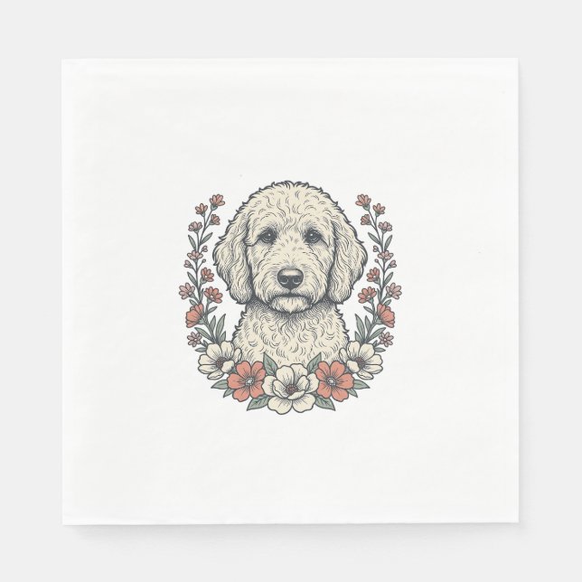 Serviette En Papier Conception de T-Shirt de Portrait de Chien Bouclé  (Devant)