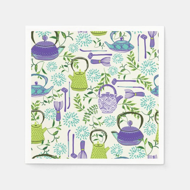 Serviette En Papier Conception de théière verte japonaise (Devant)