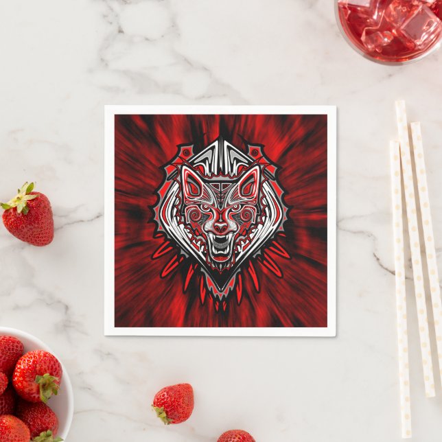 Serviette En Papier Conception de totem tribal Haida de loup (En situation)