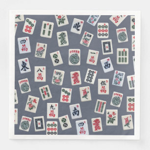 Serviette En Papier conception de tuiles MahJongg sur fond bleu foncé