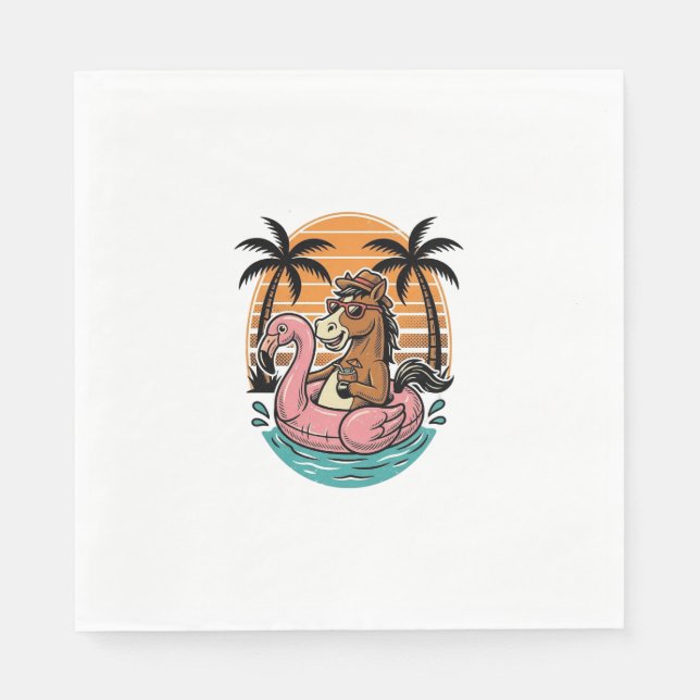 Serviette En Papier Conception de vacances d'été Flamingo Cheval Vinta (Devant)
