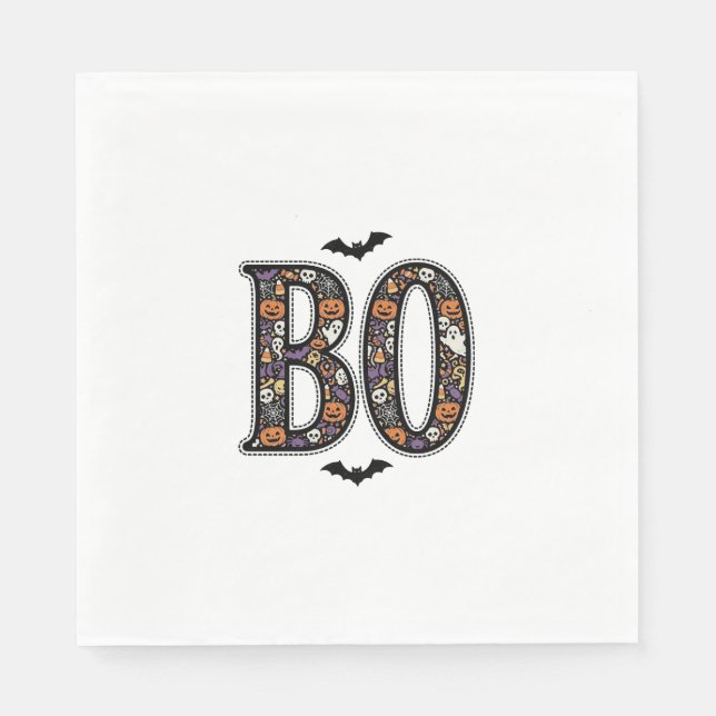 Serviette En Papier Conception de vecteur de doodle de Boo d'Halloween (Devant)