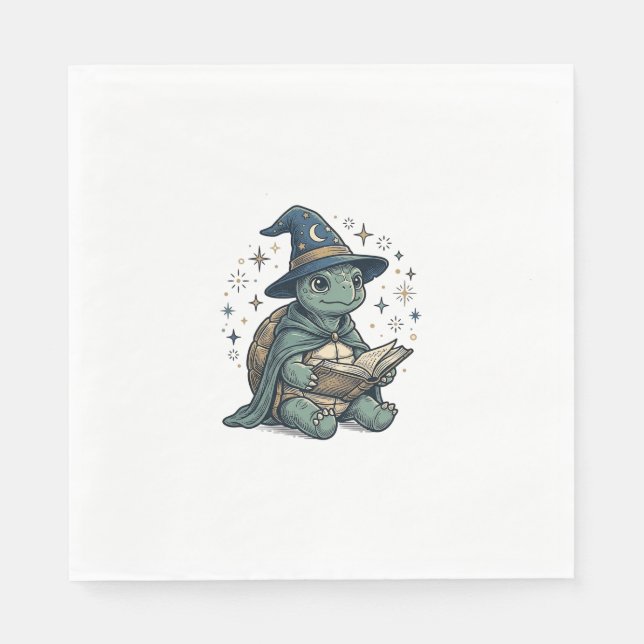 Serviette En Papier Conception de vecteur de magicien de tortue mignon (Devant)