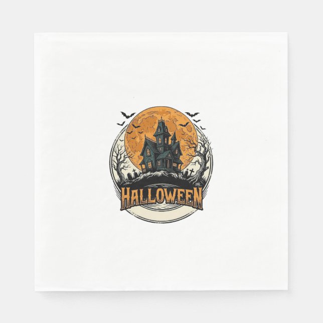 Serviette En Papier Conception de vecteur de maison hantée Halloween v (Devant)