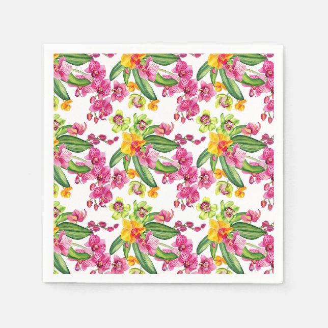 Serviette En Papier Conception d'orchidées à l'aquarelle 18    (Devant)
