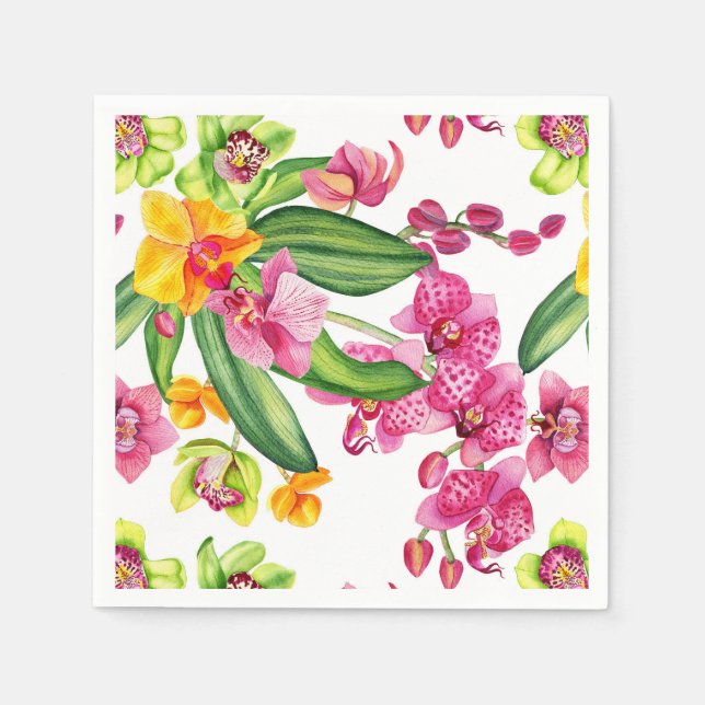 Serviette En Papier Conception d'orchidées à l'aquarelle 18   (Devant)
