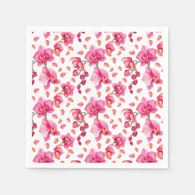 Serviette En Papier Conception d'orchidées à l'aquarelle 2  (Devant)