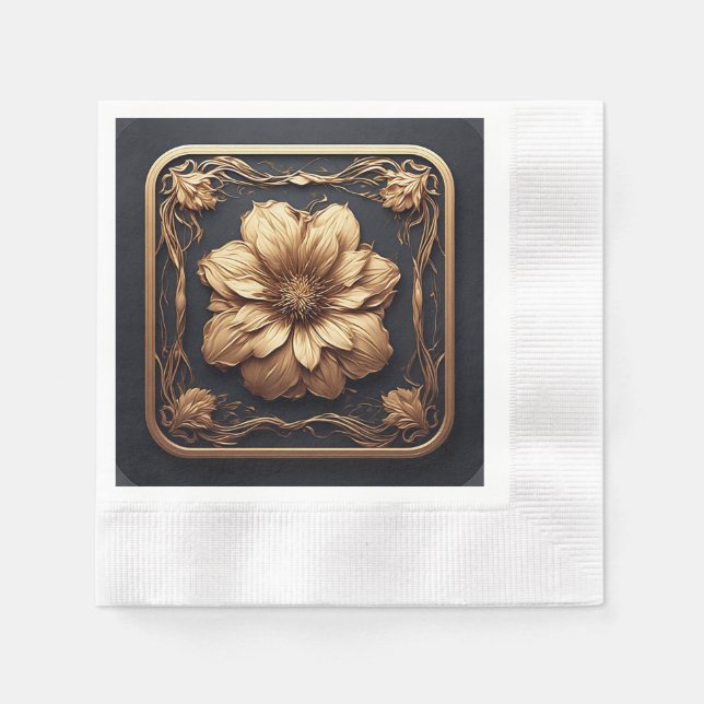 Serviette En Papier Conception Florale Élégante Mariage & Événement (Devant)