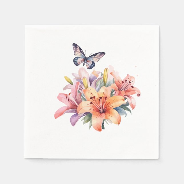 Serviette En Papier Conception florale et papillon élégante et mignonn (Devant)