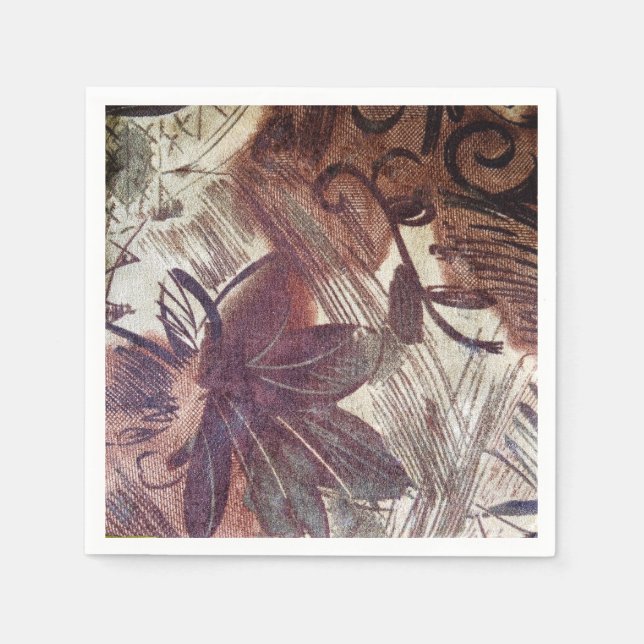 Serviette En Papier Conception florale marron abstraite 1 (Devant)